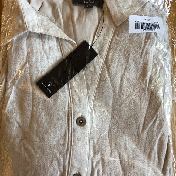 Lulus Italian Summer Beige Linen Midi Dress - Size M - Picture 7 of 8